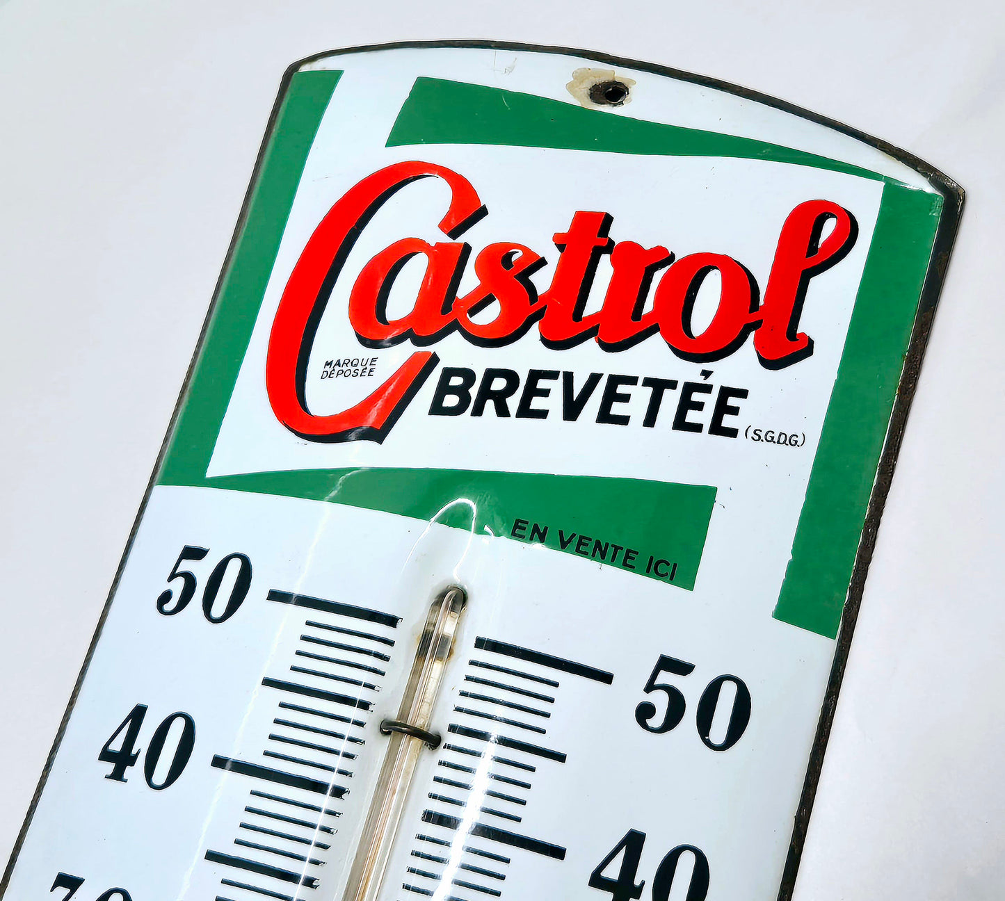 Thermomètre émaillé CASTROL bombé