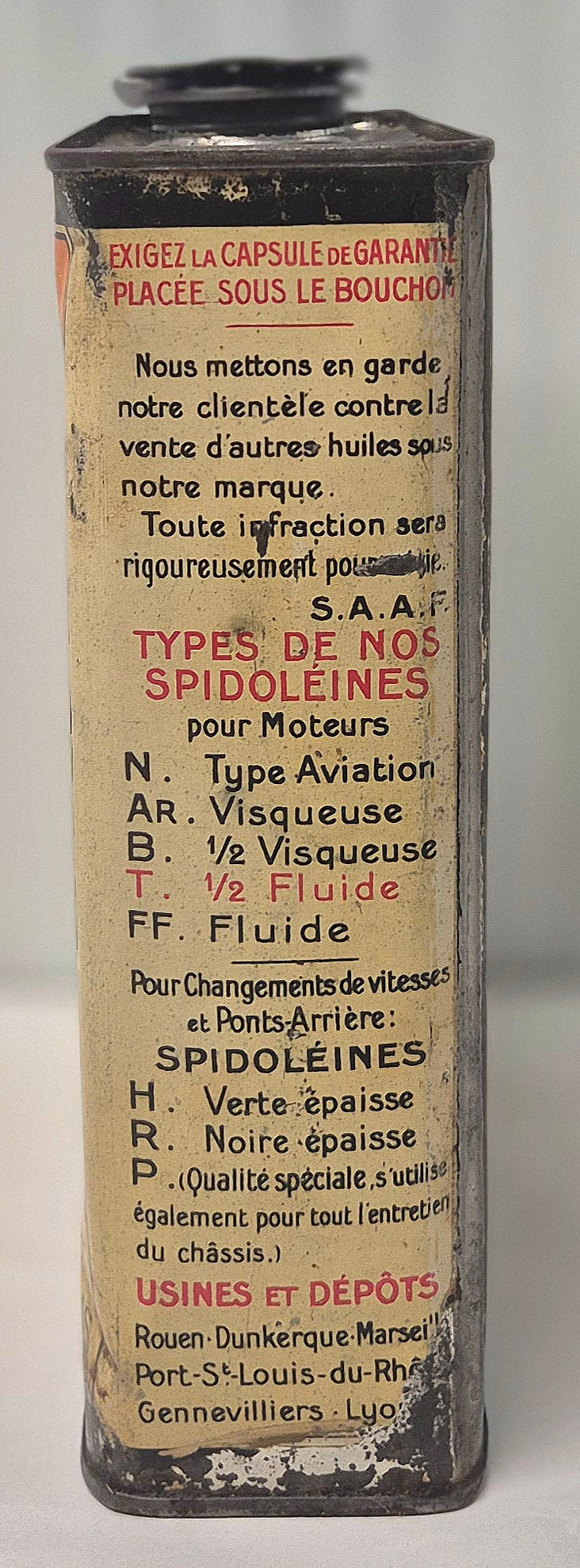 Bidon d'huile SPIDOLEINE
